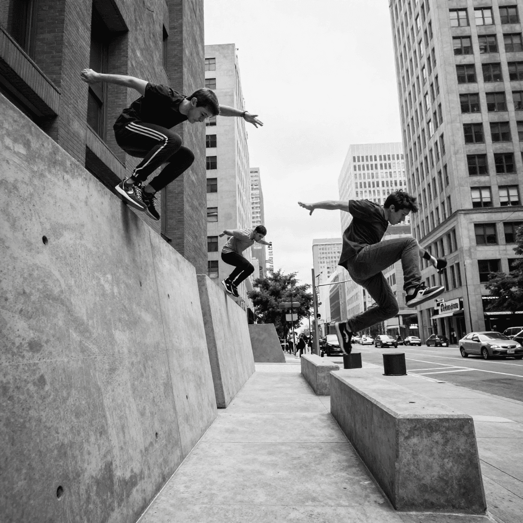 Create an action-packed parkou...