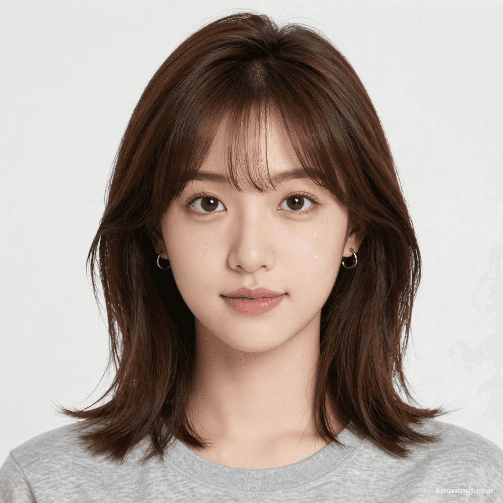 图片中的年轻人表情柔和、平易近人。她留着齐肩的棕色微卷发，层...